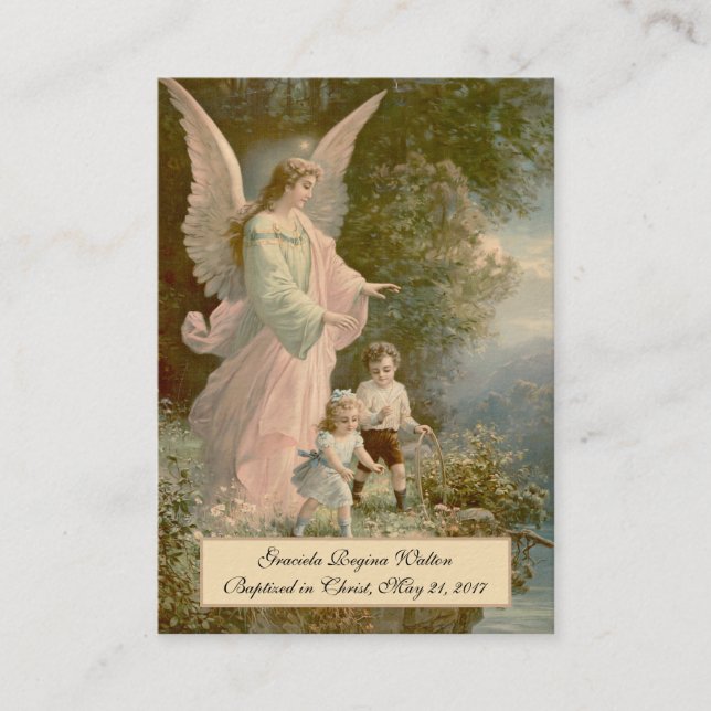 Cartão De Visita Baby Baptism Lembrança Guardian Angel Holy Card (Frente)