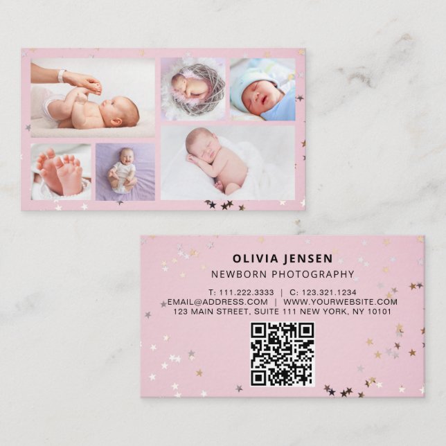Cartão De Visita Baby Photographer Custom Newborn Photo Chic Modern (Frente/Verso)