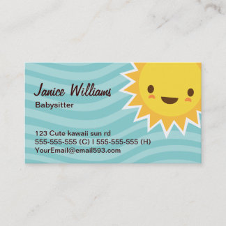 Cartão De Visita Baby-sitter bonito do aqua do personagem de