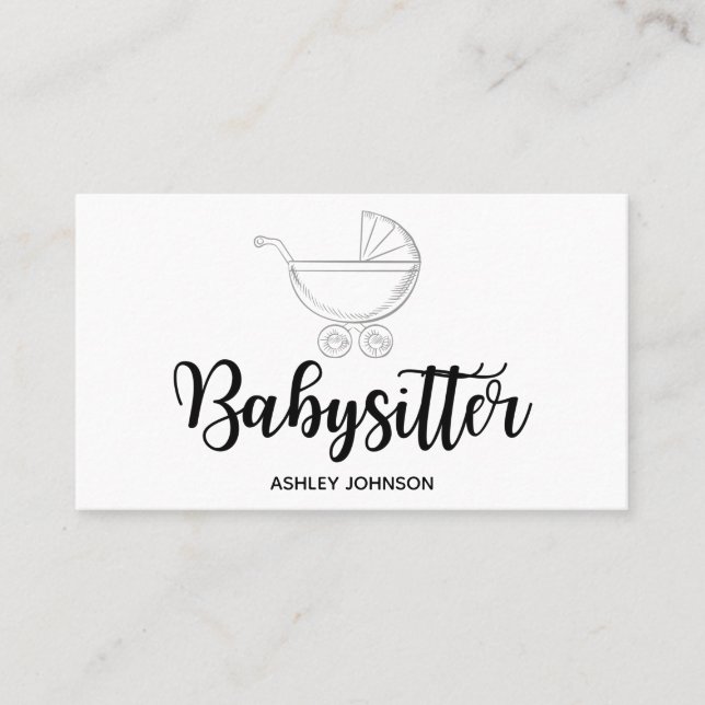 Cartão De Visita Babysitter Calliografia Aestética Moderna Elegante (Frente)