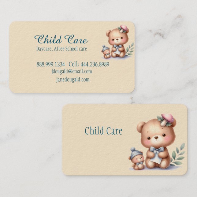 Cartão De Visita Babysitting Infantil de Urso Urso-de-Água (Frente/Verso)