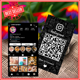 Cartão De Visita Bacery Instagram Chef Preto Caterer Código QR
