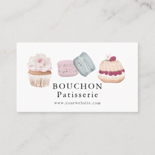 Cartão De Visita Bactéria Branca Cupcake de Macaron e Bolo Doce