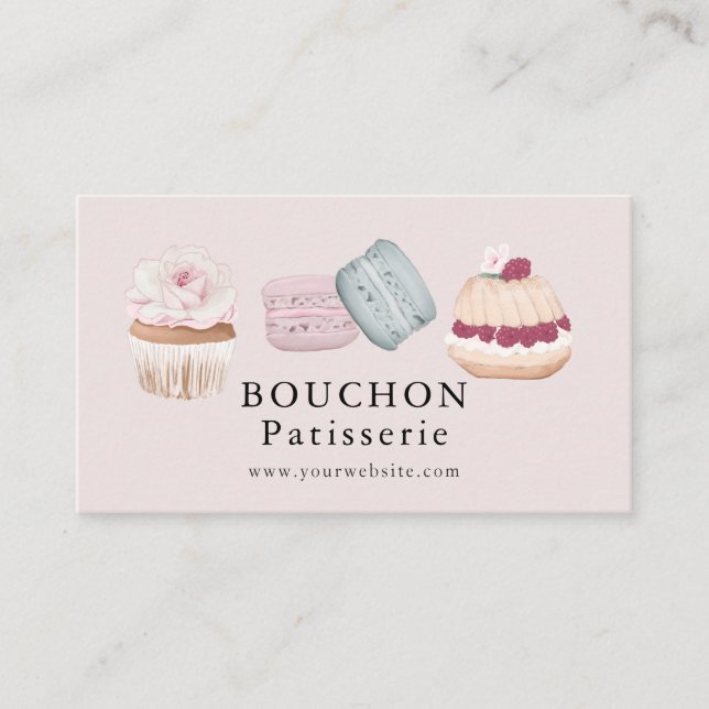 Cartão De Visita Bactéria Rosa Cupcake Macaron de Bolo Doce (Frente)