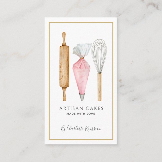 Cartão De Visita Baker Bakery Tools Pastry Chef Logo Business Card (Frente)