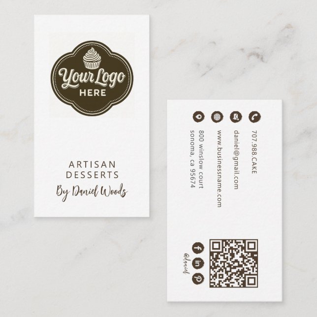 Cartão De Visita Baker Custom Logo Espresso Brown QR Code (Frente/Verso)