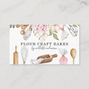 Cartão De Visita Baker Paery Chef Watercolor Floral Tools
