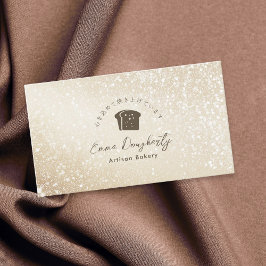 Cartão De Visita Bakery Gold Glitter Minimalist Bread Logo