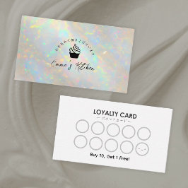 Cartão De Visita Bakery Loyalty Card Holographic White Opal Cupcake