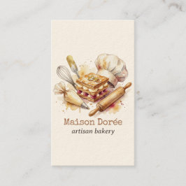 Cartão De Visita Bakery Pastry Chef Watercolor Gold Baking Catering