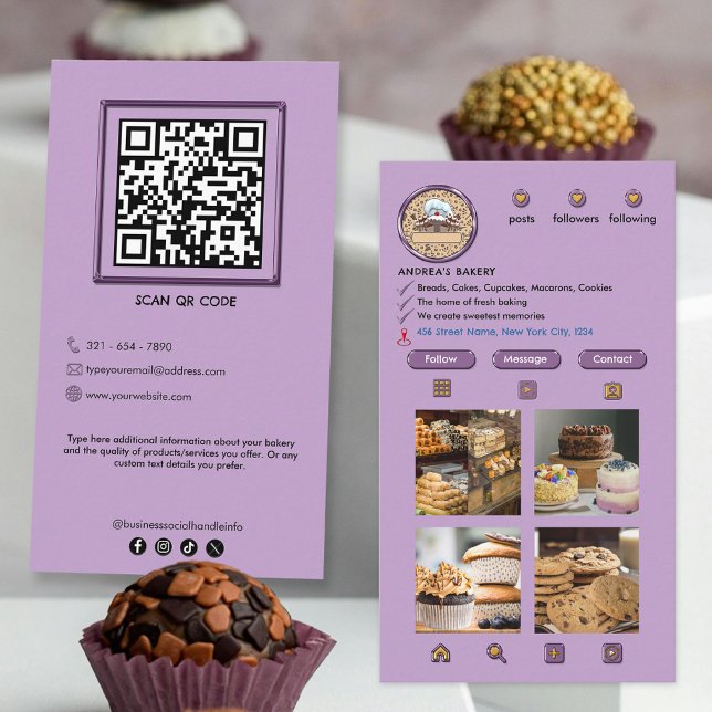 Cartão De Visita Bakery Professional Modern Purple Instagram (Criador carregado)