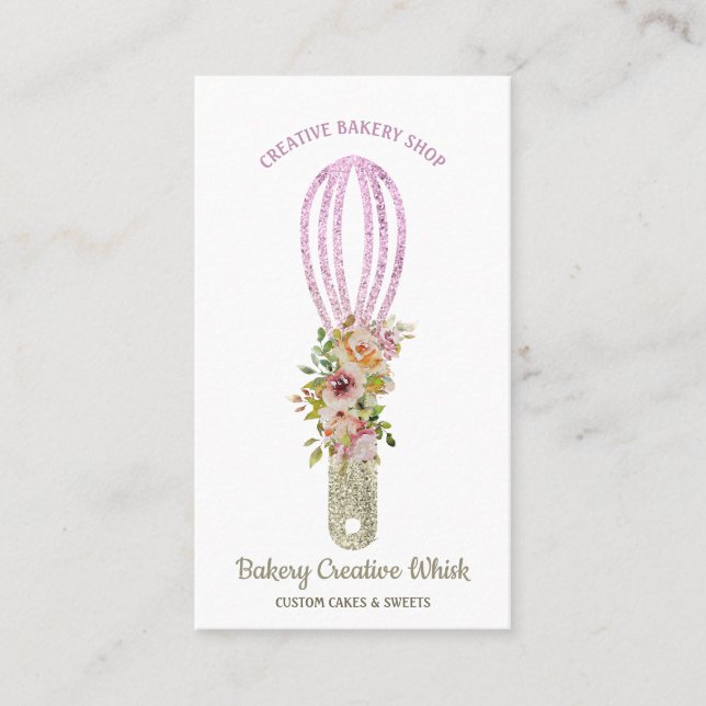 Cartão De Visita Bakery Whisk espumante dourado (Frente)