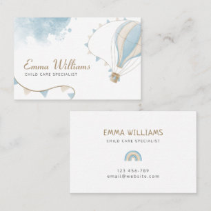 Cartão De Visita Balão de Ar Quente Azul Babysitting