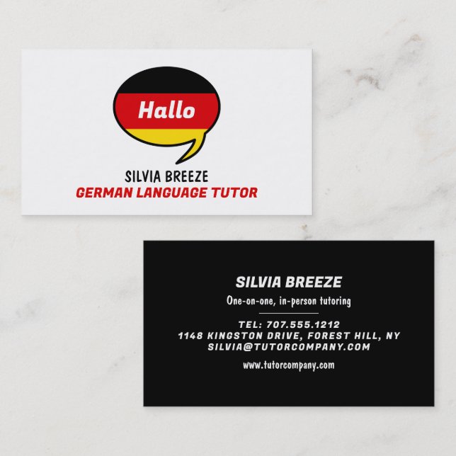 Cartão De Visita Balão de Discurso, Tutor de Língua Alemã, Professo (Frente/Verso)