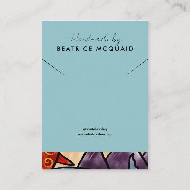 Cartão De Visita Baleia Aquarela Costeira | Placa de vídeo de colar (Frente)