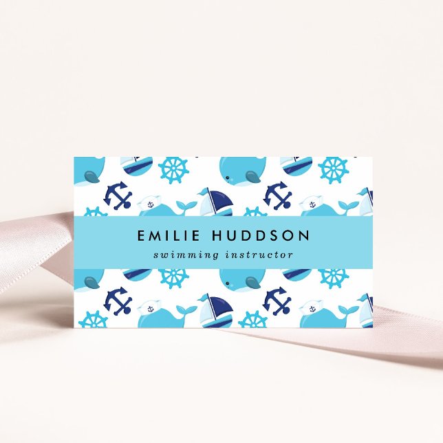 Cartão De Visita Baleias Azuis, Instrutor de Natação, Treinador de  (Criador carregado)