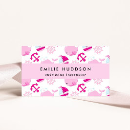 Cartão De Visita Baleias rosa, instrutor de Natação, treinador de n