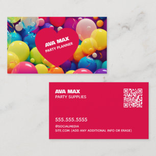 Cartão De Visita Ballon do Planejador de Partido QR Personalizado
