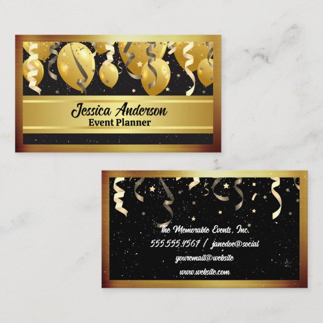 Cartão De Visita Balões do Partido de Eventos | Confetti | Estrelas (Frente/Verso)