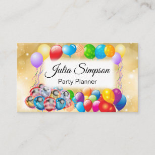 Cartão De Visita Balões elegantes, Na moda, Dourados e coloridos