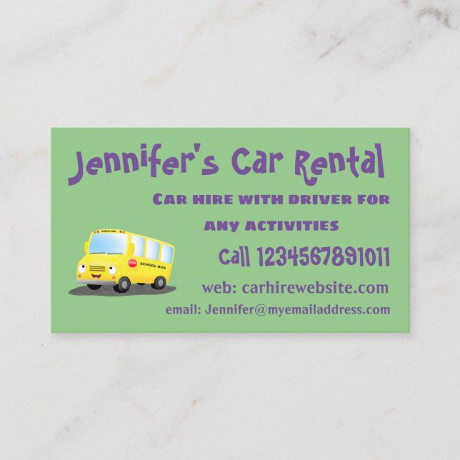 Cartão De Visita Banda branca e feliz de ônibus escolar amarelo (Frente)