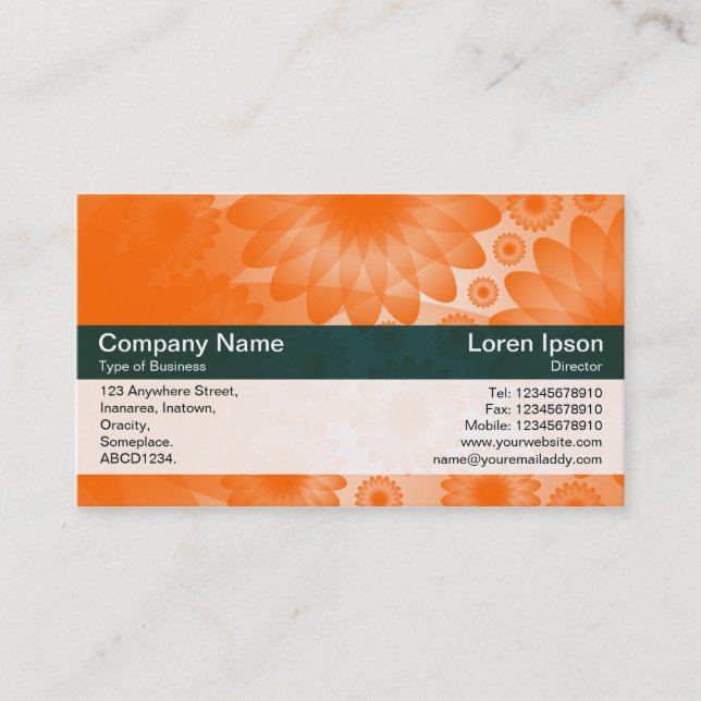 Cartão De Visita Banda de cores - Verde escuro - Flores laranja (Frente)