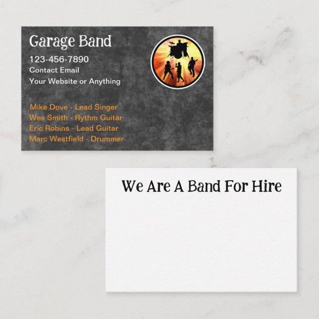 Cartão De Visita Banda de Garage de Rock N Roll (Frente/Verso)