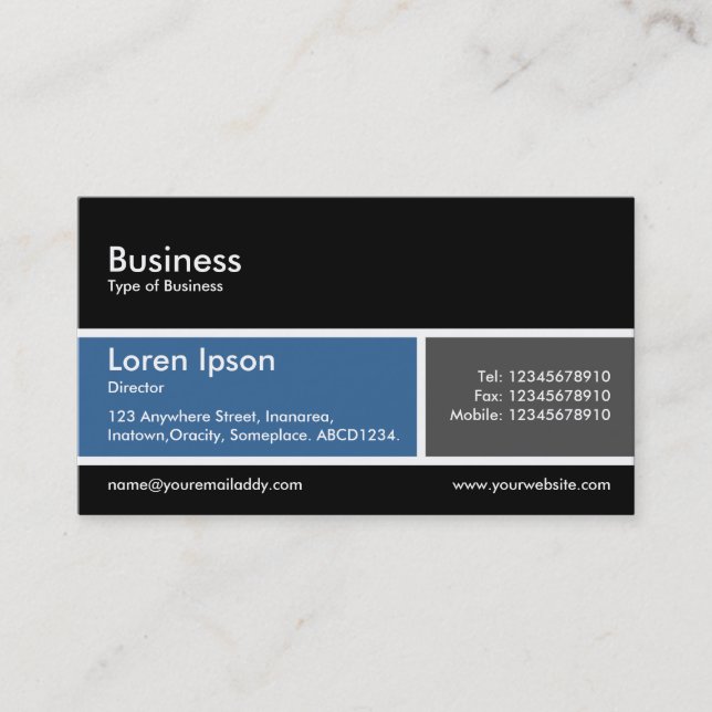 Cartão De Visita Banda dividida v2 Azul e Cinzas (Frente)