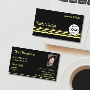 Cartão De Visita Bandas amarelas pretas modernas com logotipo e fot