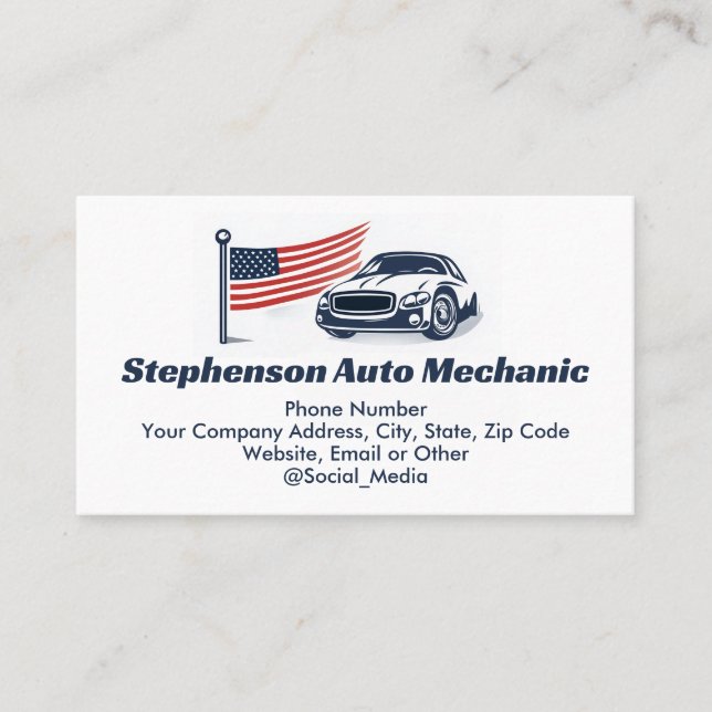 Cartão De Visita Bandeira Americana Car Patriótico Serviço Mecânico (Frente)