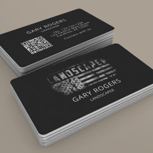 Cartão De Visita Bandeira Americana Código QR Paisagista