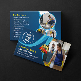 Cartão De Visita Bandeira Azul Limpando Agregador Janitorial Maid