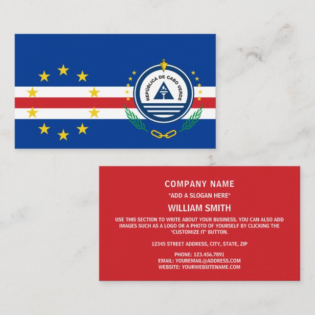 Cartão De Visita Bandeira cabo-verdiana e emblema nacional, Cabo Ve (Frente/Verso)