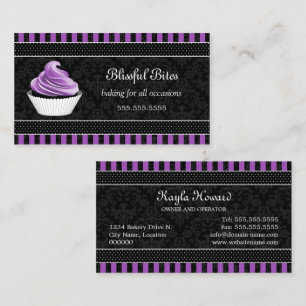 Cartão De Visita Bandeira de Cupcake Roxo Damask Elegante