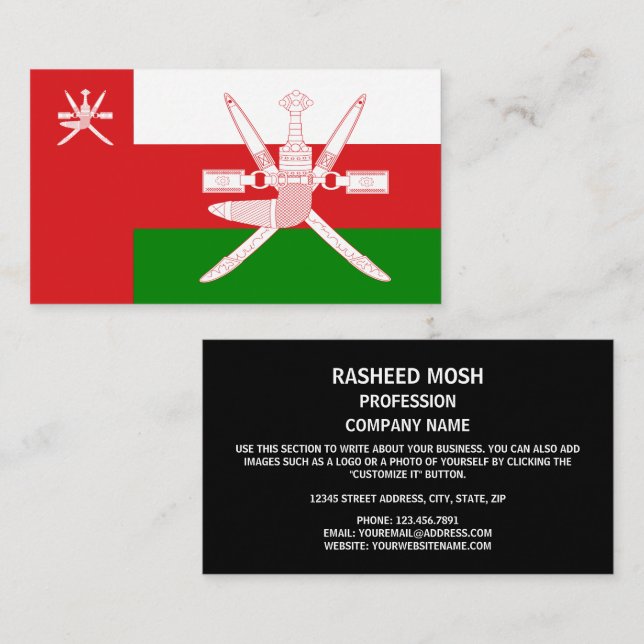 Cartão De Visita Bandeira de Omani e emblema nacional, bandeira de  (Frente/Verso)