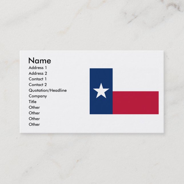 Cartão De Visita Bandeira de Texas (Frente)