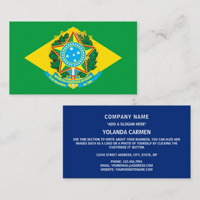 Cartão De Visita Bandeira do Brasil e Casaco de Armas, Bandeira do  (Frente/Verso)