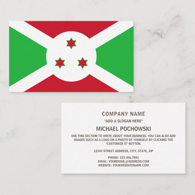 Cartão De Visita Bandeira do Burundi, Bandeira do Burundi (Frente/Verso)
