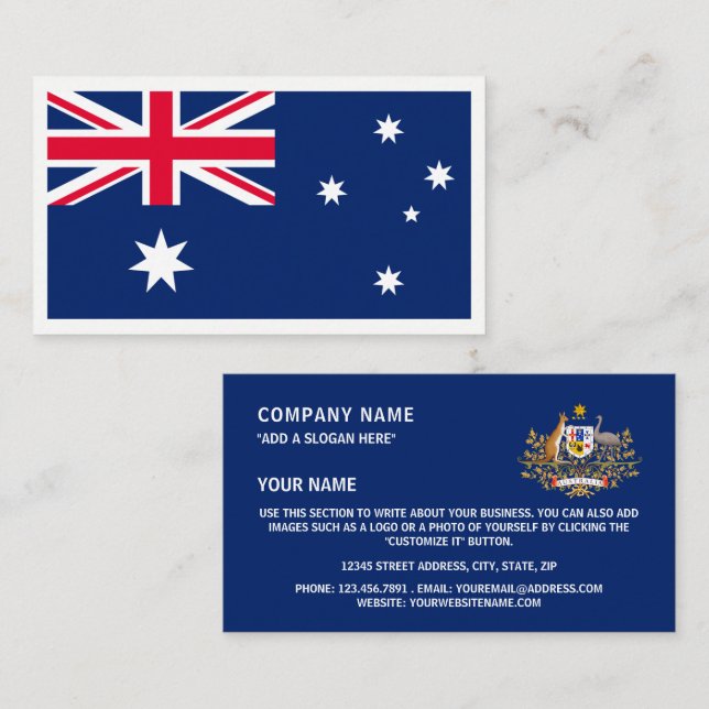 Cartão De Visita Bandeira e Casaco de Armas australiana, Austrália (Frente/Verso)