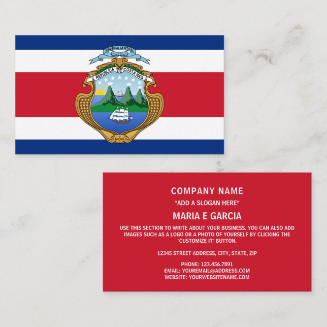Cartão De Visita Bandeira e Casaco de Armas da Costa Rica (Frente/Verso)