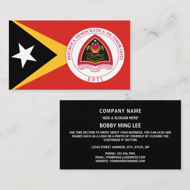 Cartão De Visita Bandeira e Casaco de Armas de Timor-Leste (Frente/Verso)