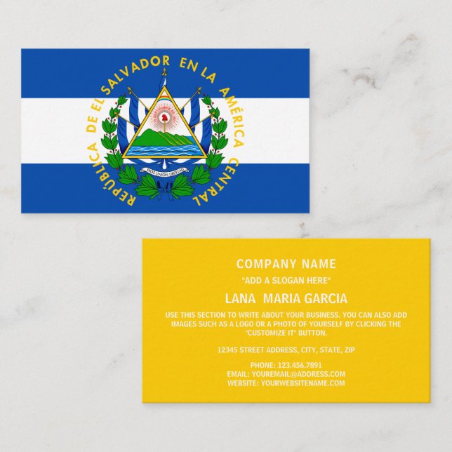 Cartão De Visita Bandeira e Casaco de armas salvadorenha, El Salvad (Frente/Verso)
