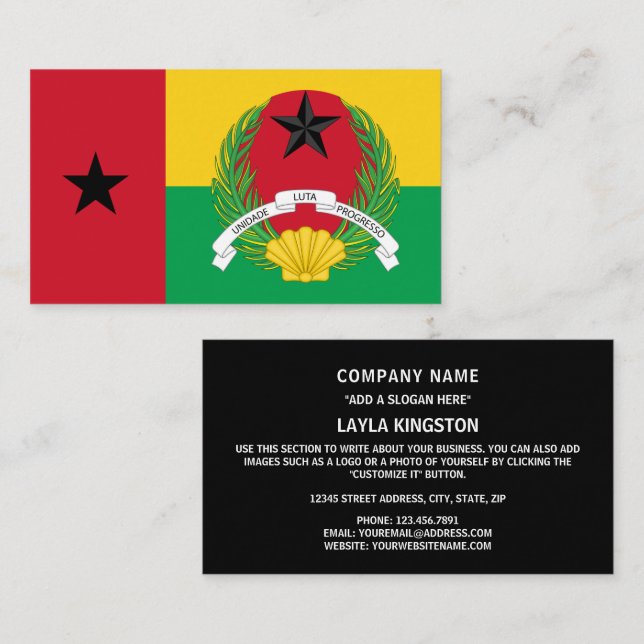 Cartão De Visita Bandeira e emblema guineense, Guiné-Bissau (Frente/Verso)