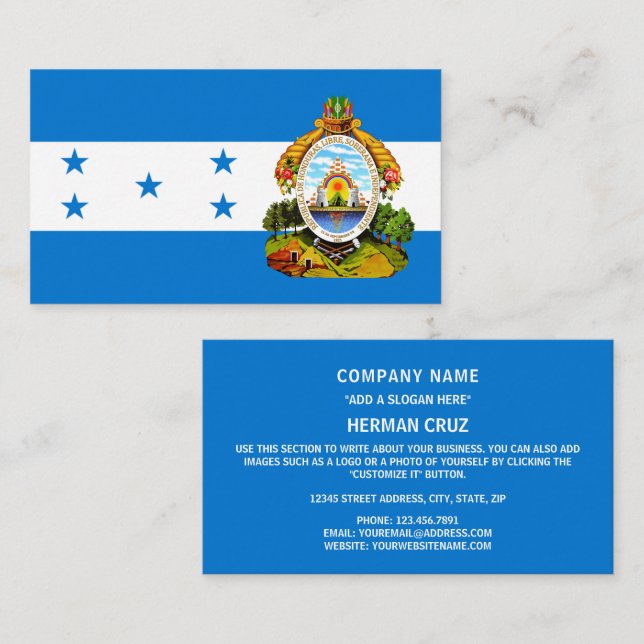 Cartão De Visita Bandeira Hondurenha e Casaco de Armas, Bandeira da (Frente/Verso)