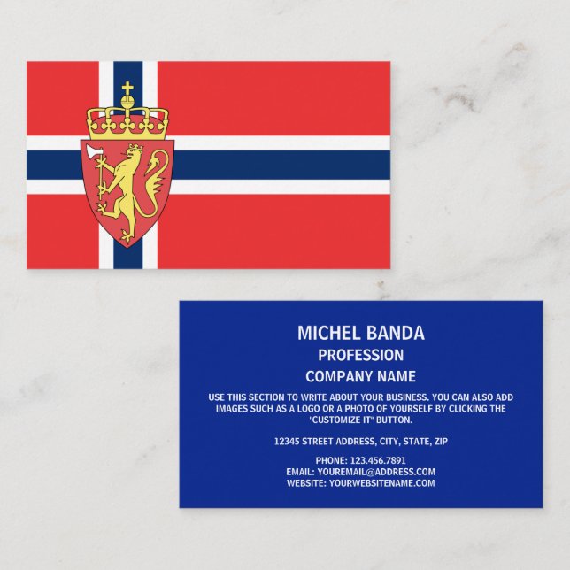Cartão De Visita Bandeira norueguesa e Casaco de armas, pavilhão da (Frente/Verso)