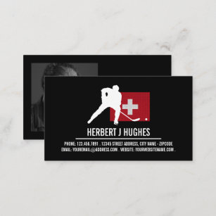 Cartão De Visita Bandeira Suíça, jogador de hóquei, foto do treinad