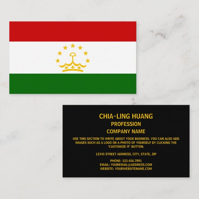 Cartão De Visita Bandeira tajiques, Bandeira do Tajiquistão (Frente/Verso)