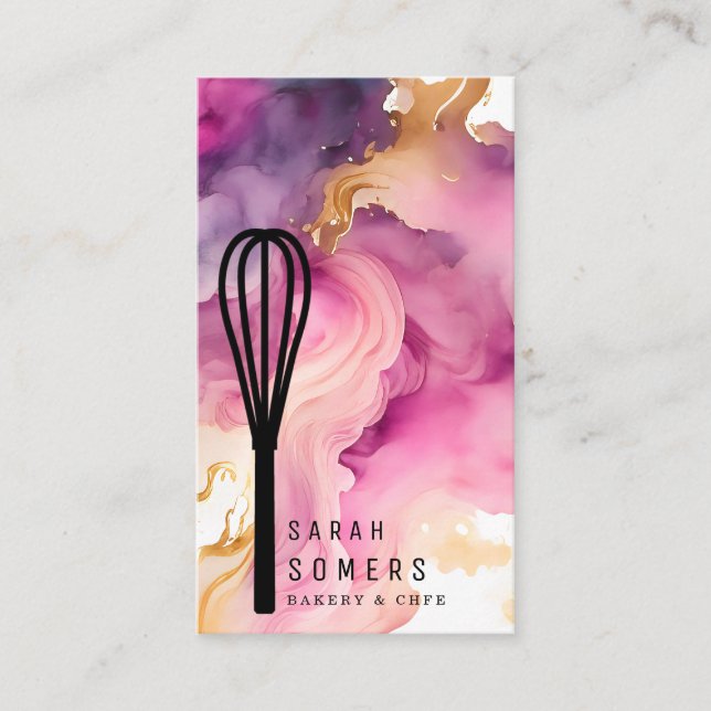 Cartão De Visita Bandeja de Whisk Moderna Dourada (Frente)