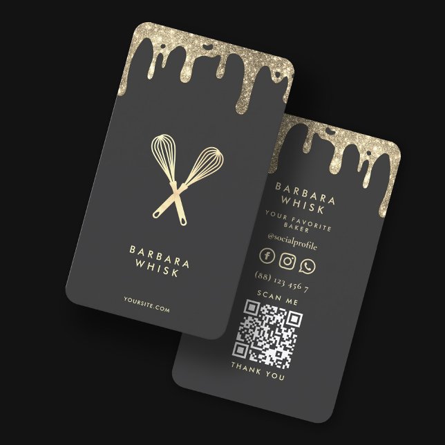 Cartão De Visita Banheiro Dourado moderno de uísque pastelaria (Criador carregado)