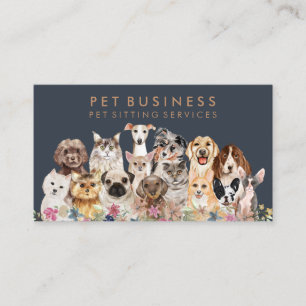 Cartão De Visita Banho Floral Marrom Azul Pet Spa Cães Gatos